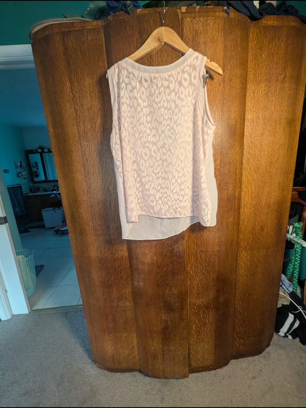 Sleeveless Cream Leopard-Print Layered Tank Top L